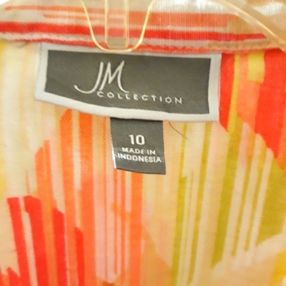 JM Collection 100% linen 3/4 Sleeve Printed Button Down Shirt size 10 - Picture 8 of 10